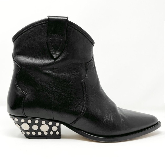 Isabel Marant Dawyna Black Leather Silver Studded Western Pointed Ankle Boots. - Picture 4 of 8